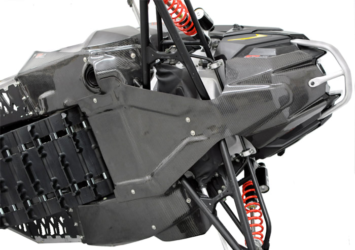 RPM Composites Polaris AXYS chassis skidplate, Rush and Switchback models, protection, carbon fier, Kevlar, e-glass